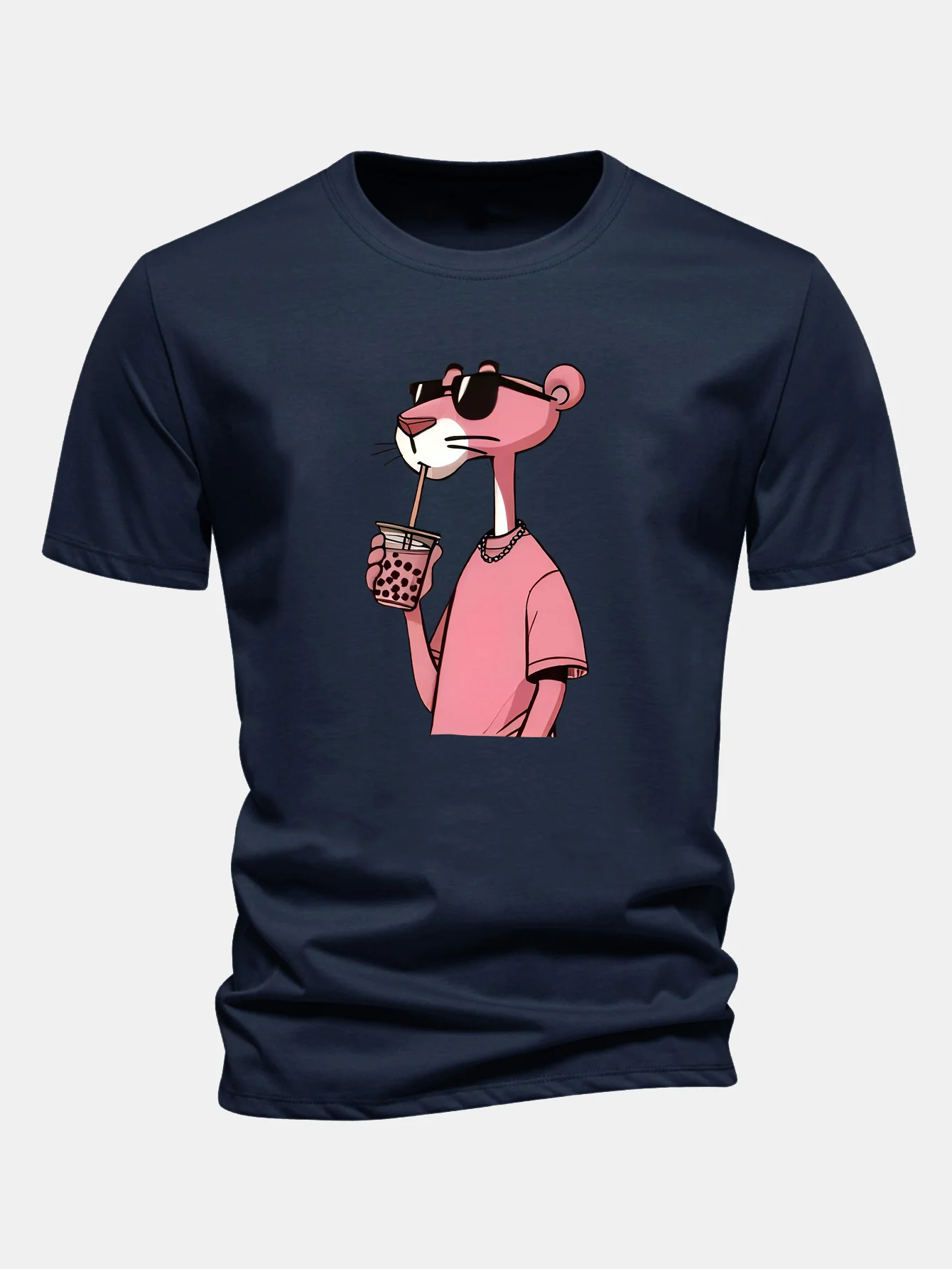 Regular Fit Pink Panther Print Cotton T-Shirt - Image 7