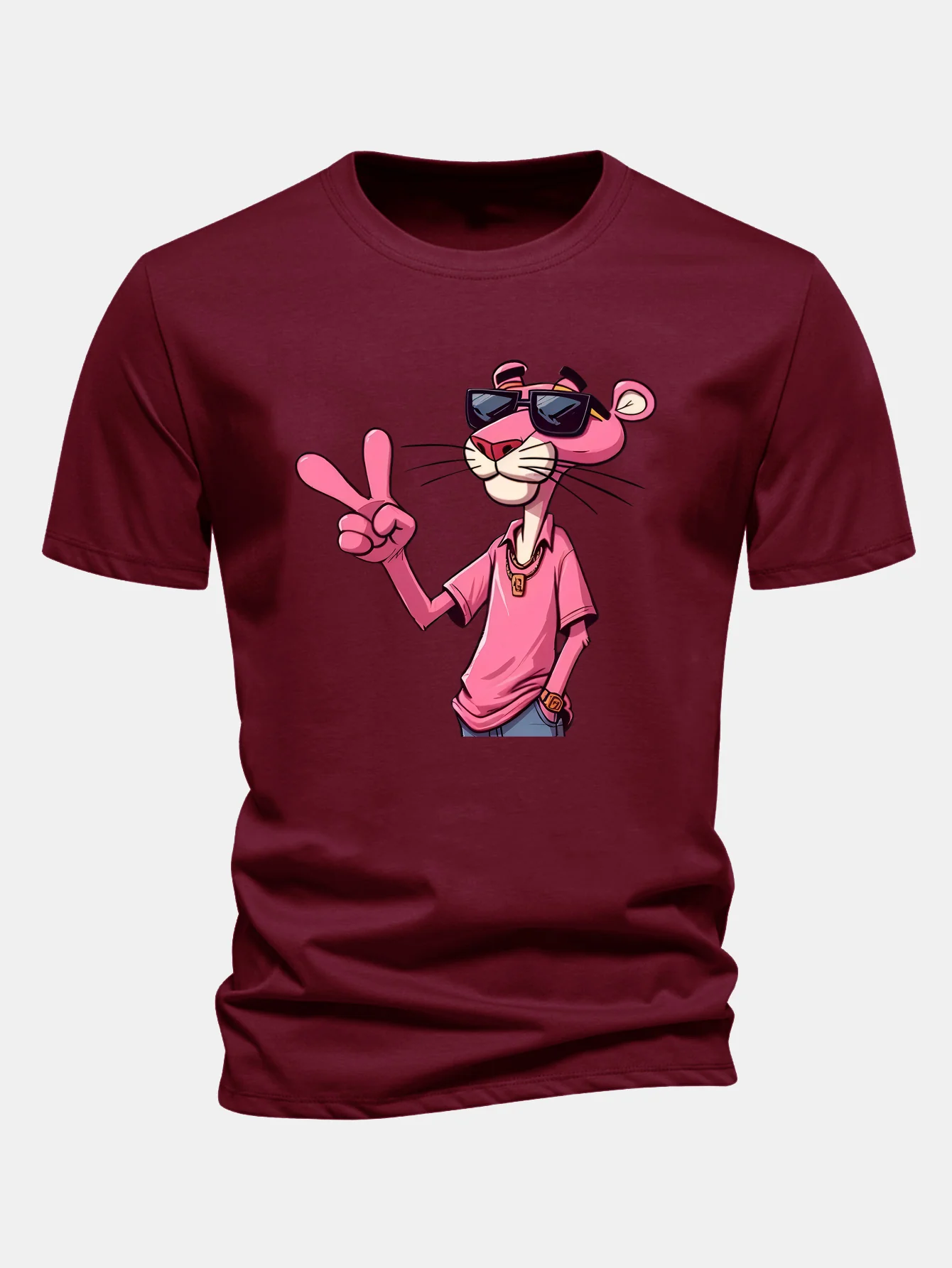 Regular Fit Pink Panther With V Sign Print Cotton T-Shirt - Image 10