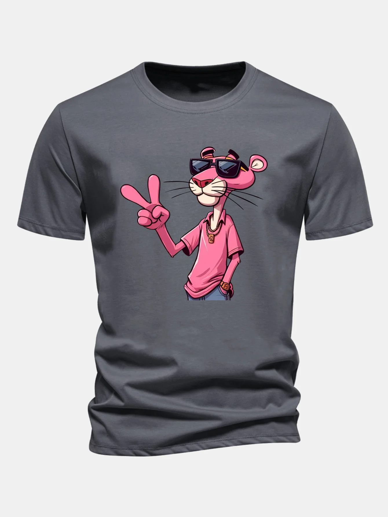 Regular Fit Pink Panther With V Sign Print Cotton T-Shirt - Image 11