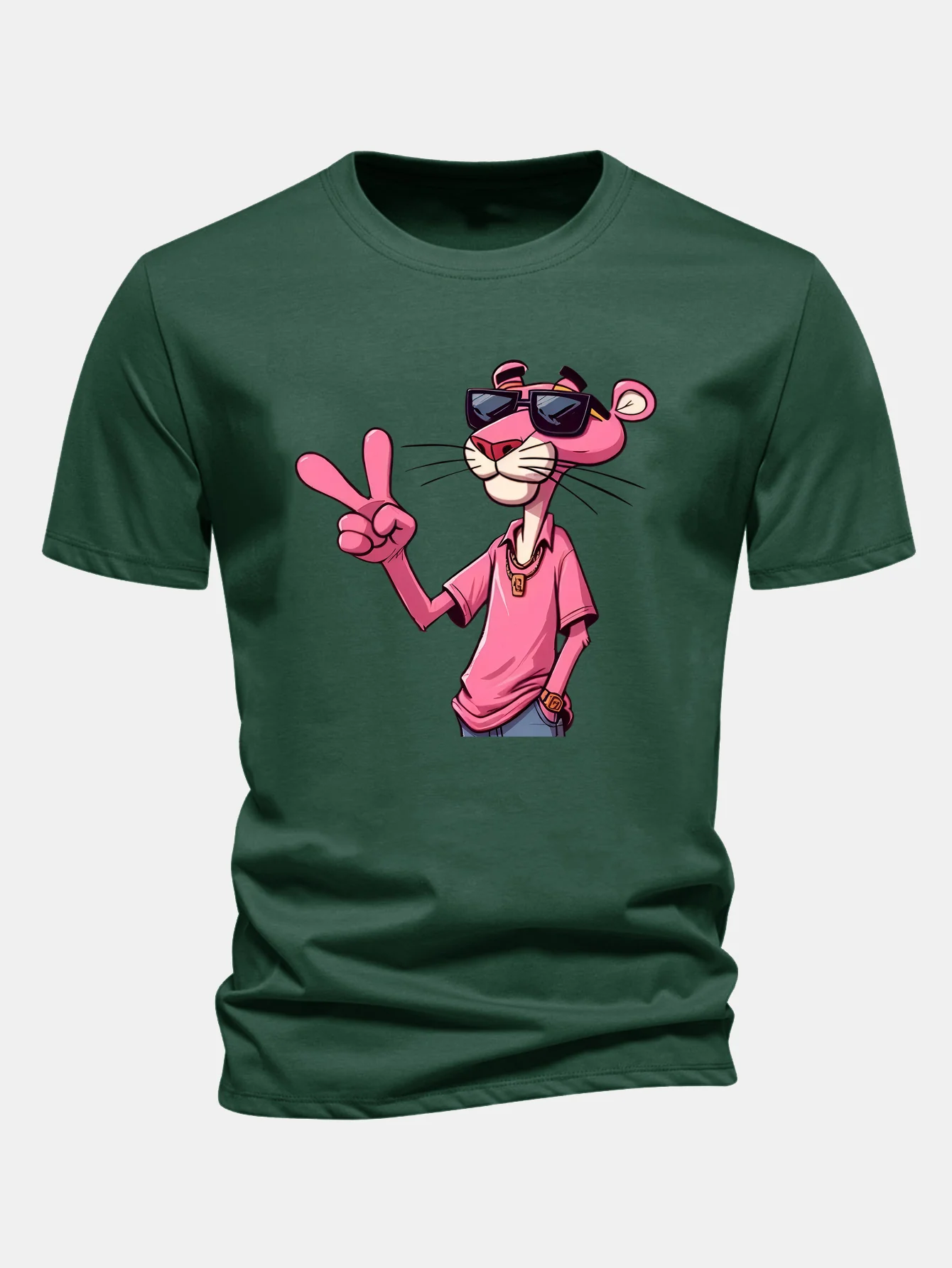 Regular Fit Pink Panther With V Sign Print Cotton T-Shirt - Image 9