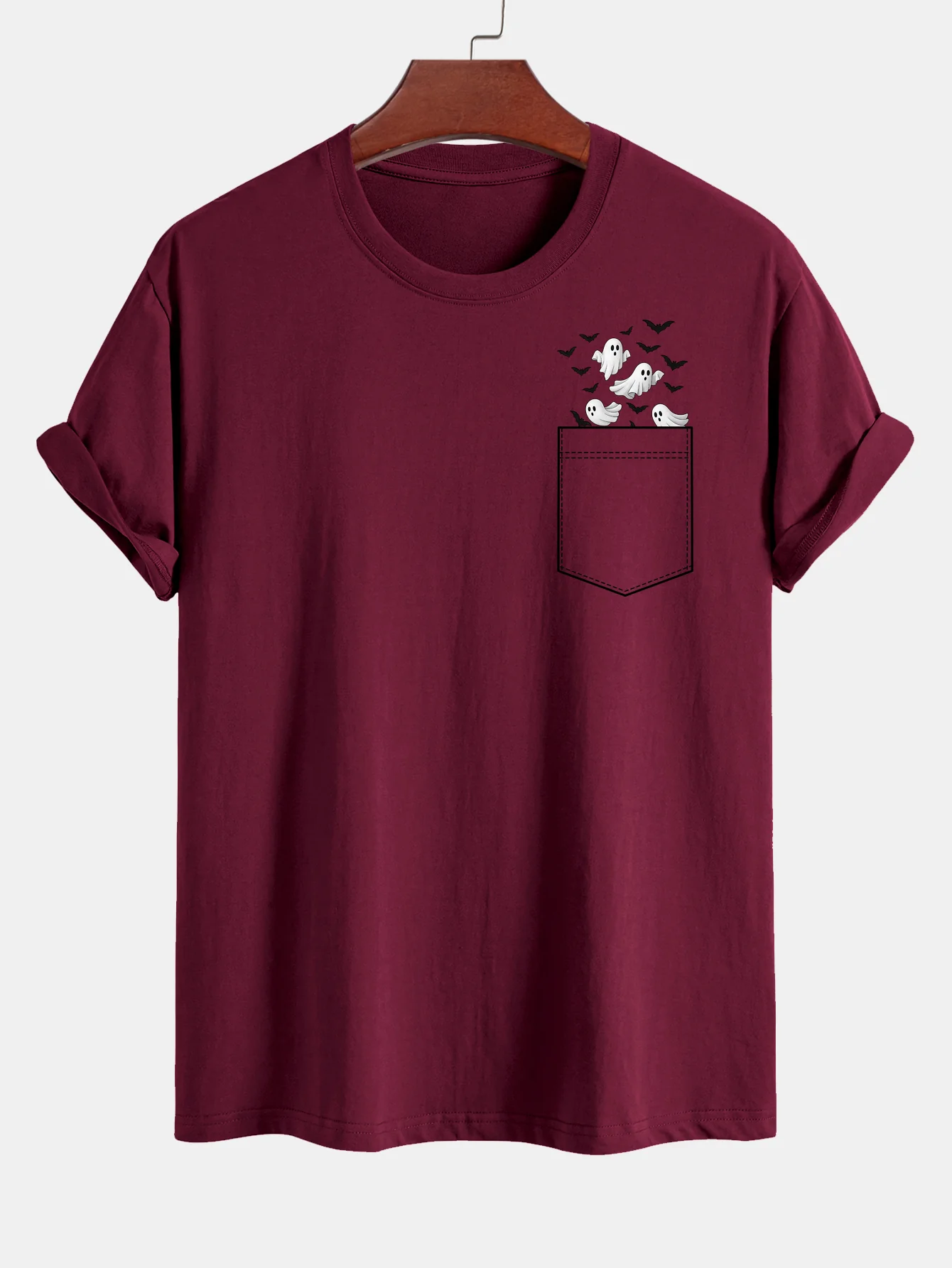 Regular Fit Taschen-Bat-Geisterdruck Baumwoll-T-Shirt - Image 10