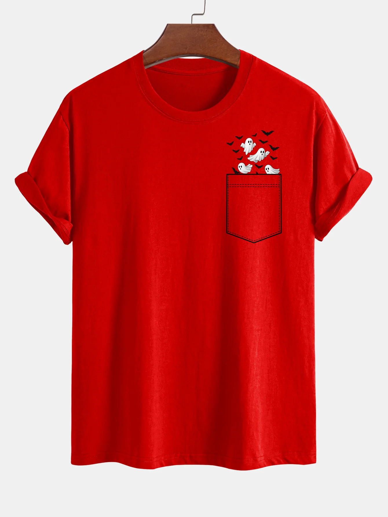 Regular Fit Taschen-Bat-Geisterdruck Baumwoll-T-Shirt - Image 11