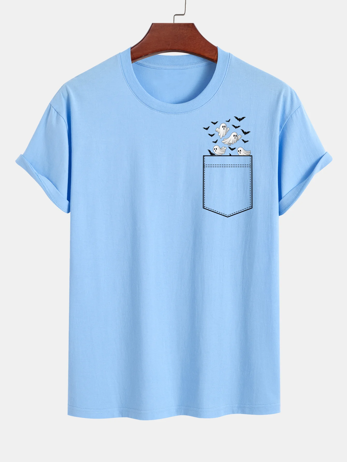 Regular Fit Taschen-Bat-Geisterdruck Baumwoll-T-Shirt - Image 13