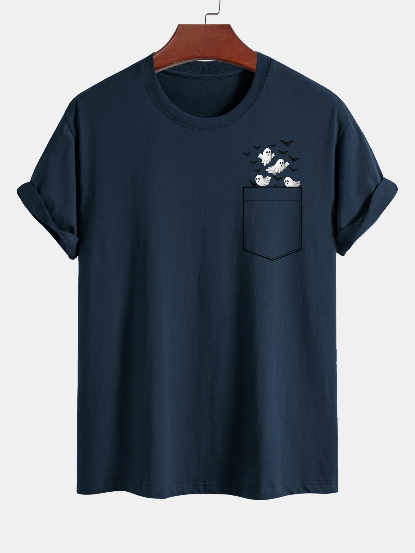 Regular Fit Taschen-Bat-Geisterdruck Baumwoll-T-Shirt - Image 14