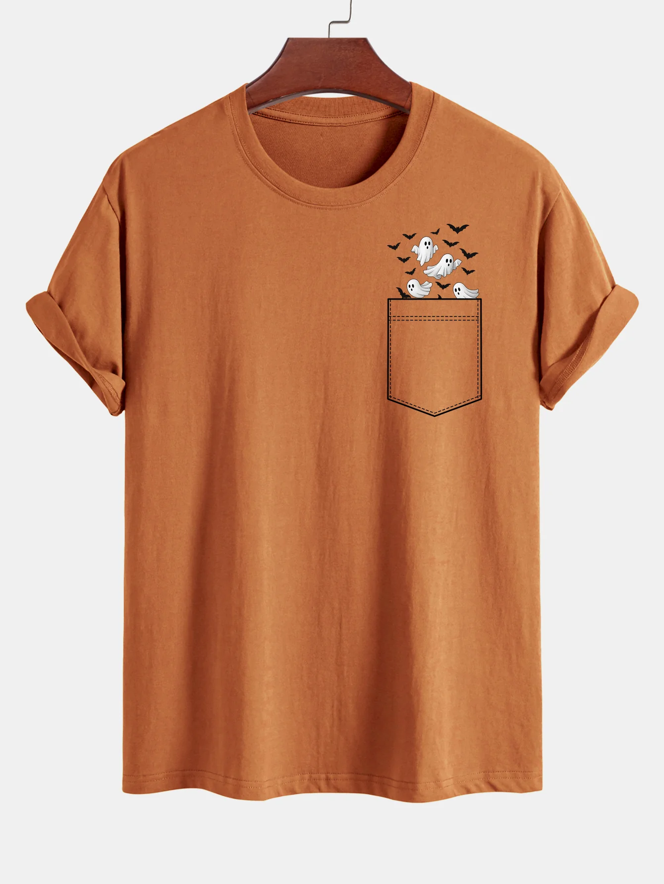 Regular Fit Taschen-Bat-Geisterdruck Baumwoll-T-Shirt - Image 3