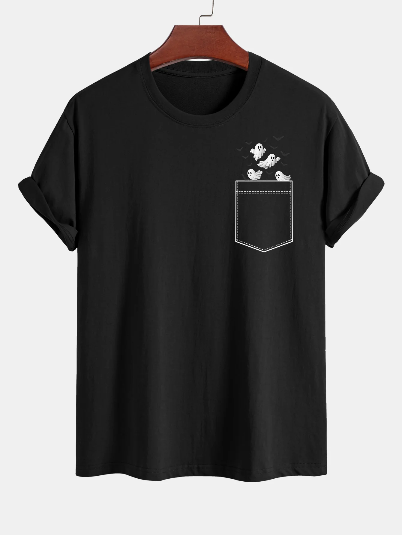 Regular Fit Taschen-Bat-Geisterdruck Baumwoll-T-Shirt - Image 5