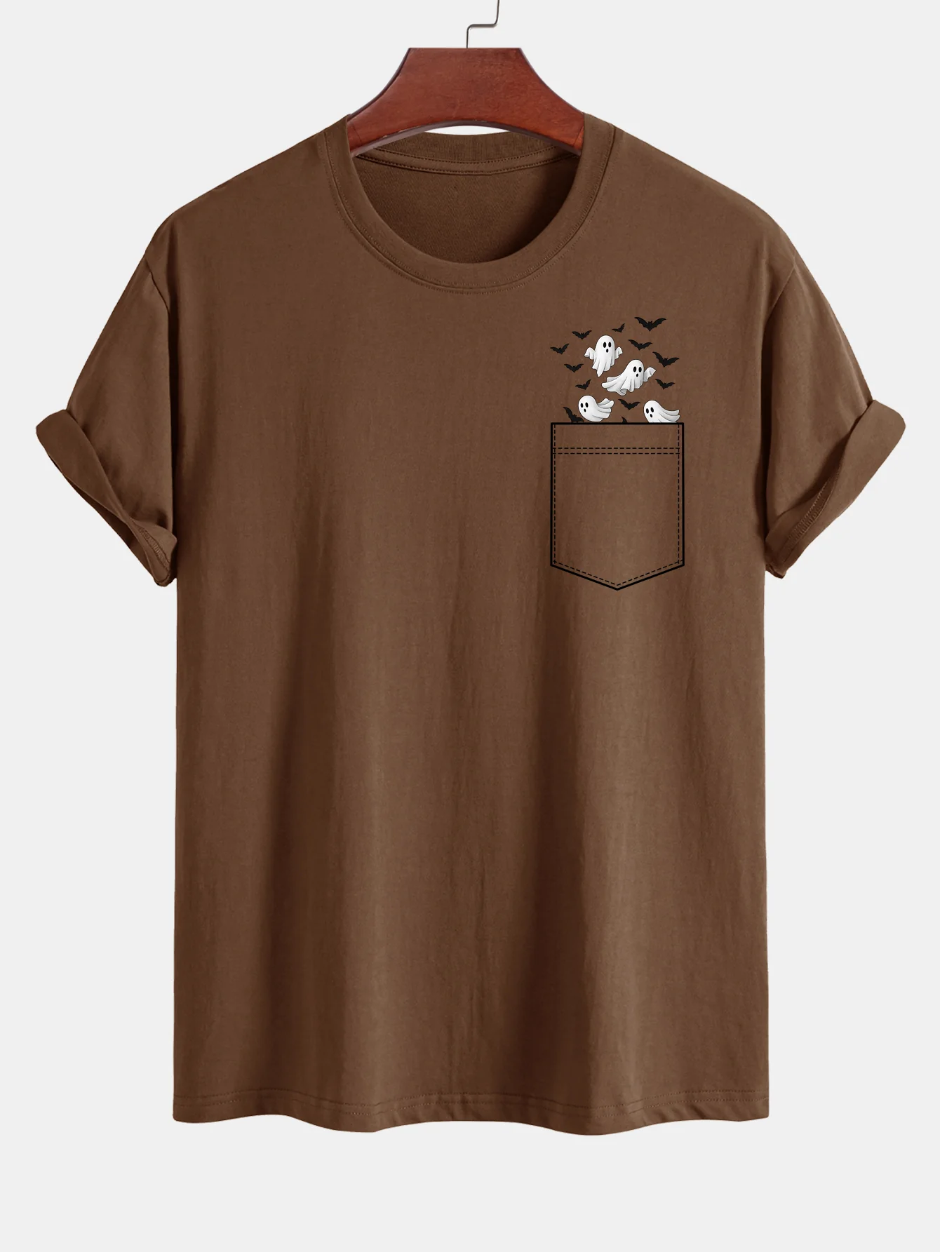 Regular Fit Taschen-Bat-Geisterdruck Baumwoll-T-Shirt - Image 7
