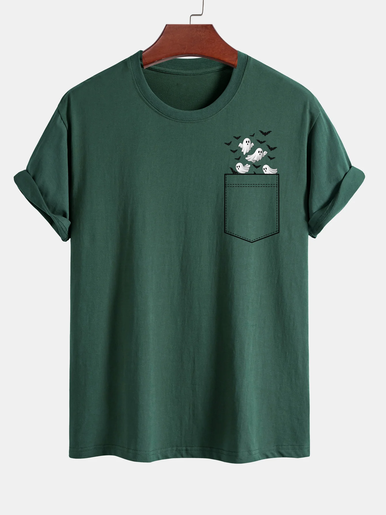 Regular Fit Taschen-Bat-Geisterdruck Baumwoll-T-Shirt - Image 9