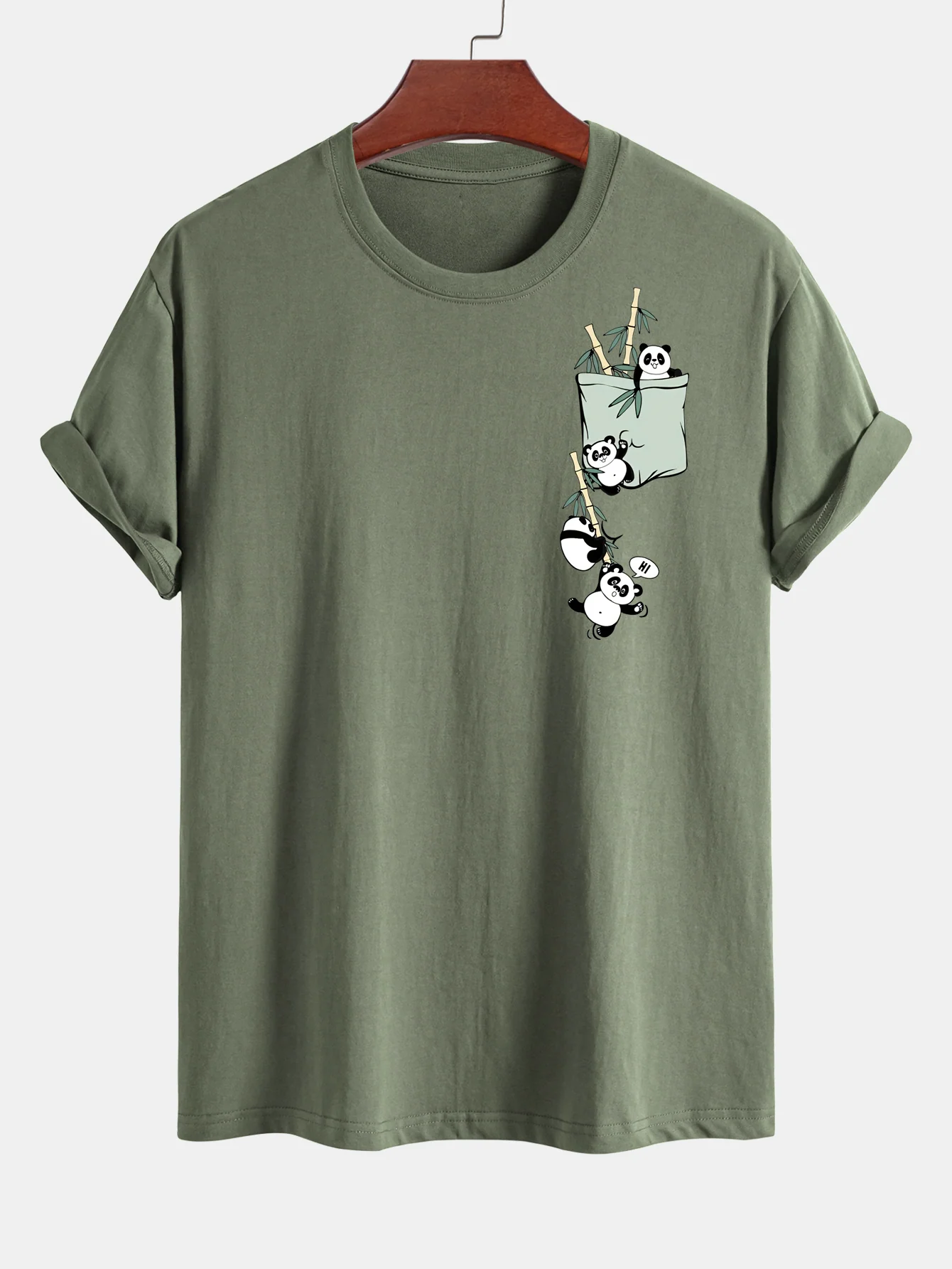 Regular Fit Pocket Panda Print Cotton T-Shirt - Image 13