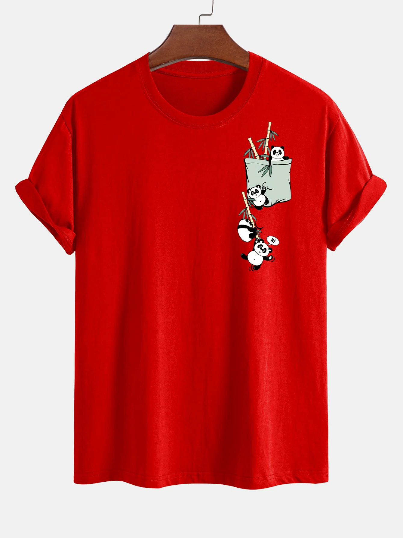 Regular Fit Pocket Panda Print Cotton T-Shirt - Image 14