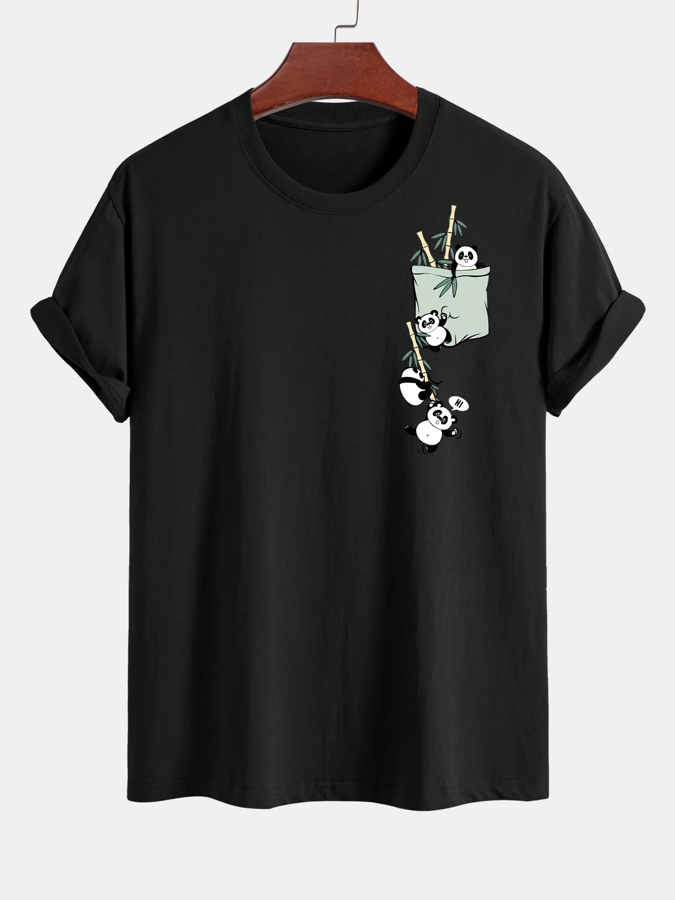 Regular Fit Pocket Panda Print Cotton T-Shirt - Image 6