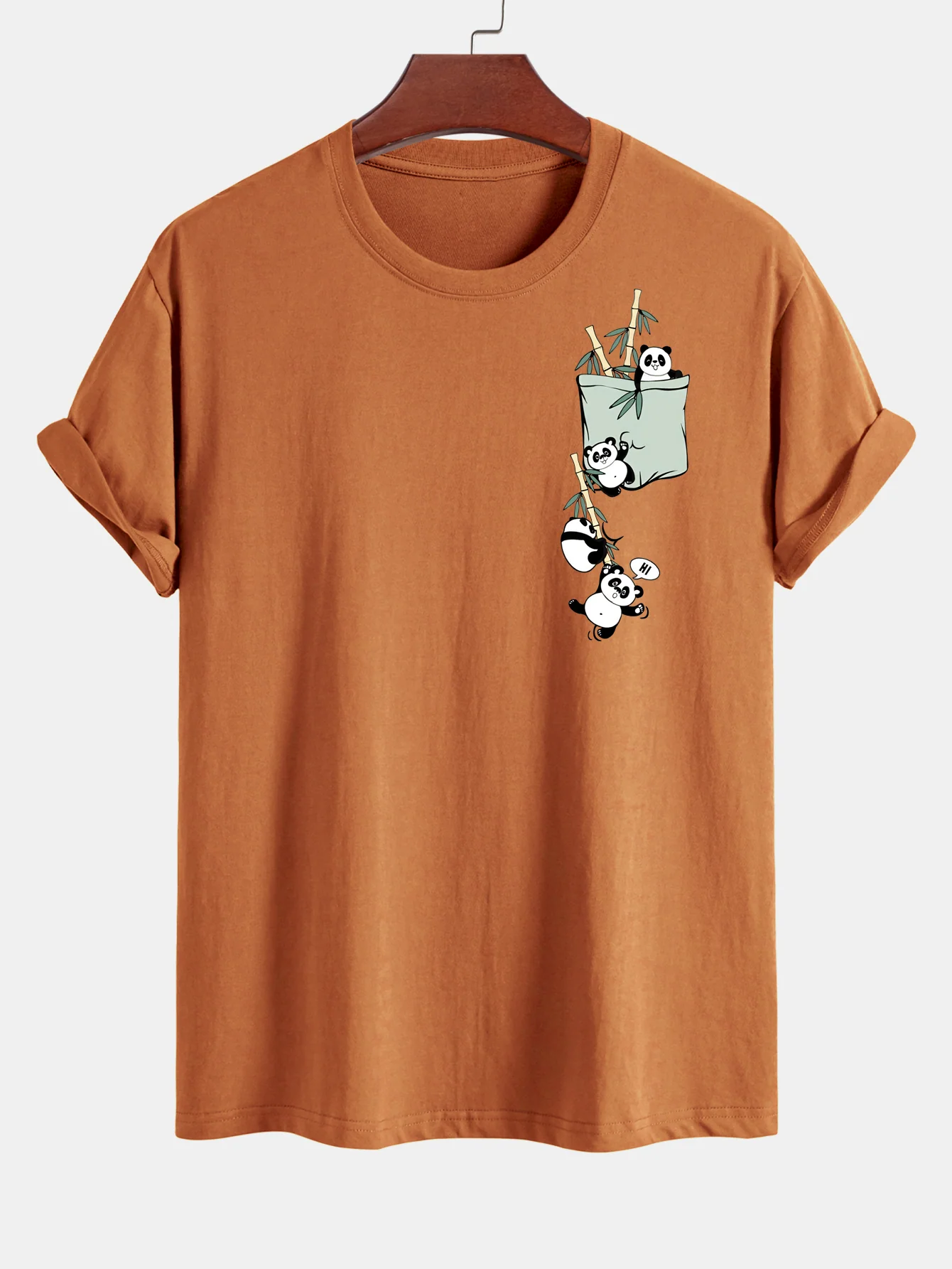 Regular Fit Pocket Panda Print Cotton T-Shirt - Image 8