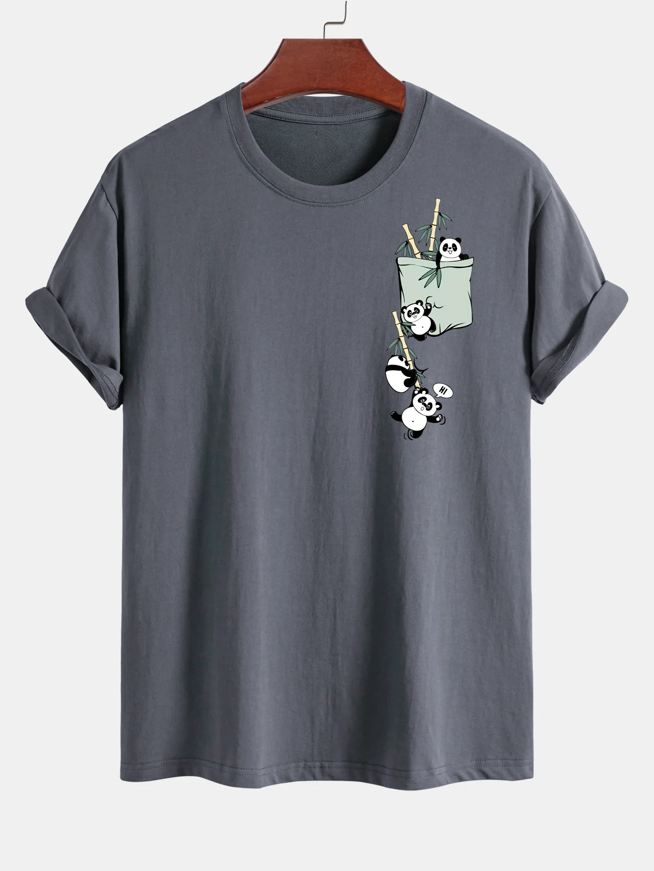 Regular Fit Pocket Panda Print Cotton T-Shirt - Image 9