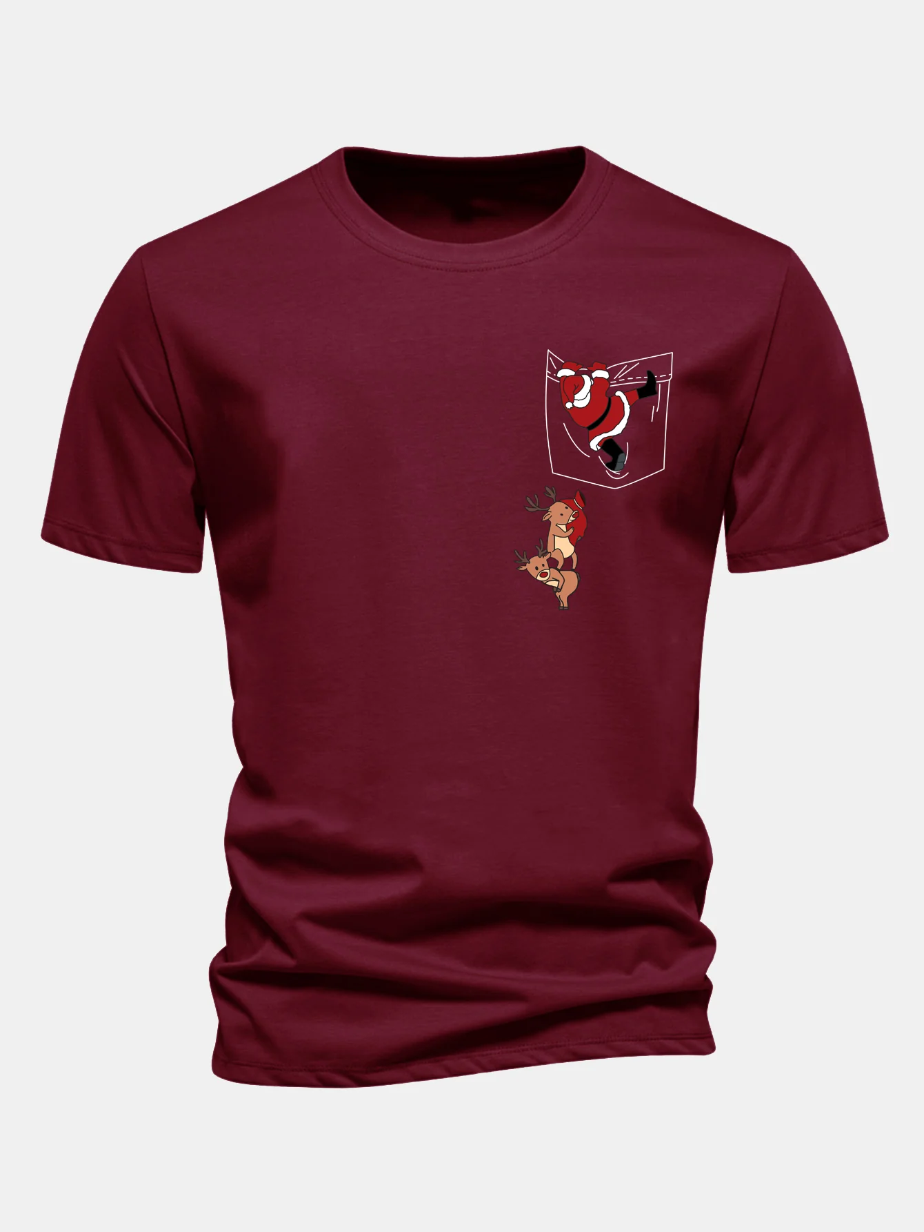 Regular Fit Pocket Santa Print Cotton T-Shirt - Image 10