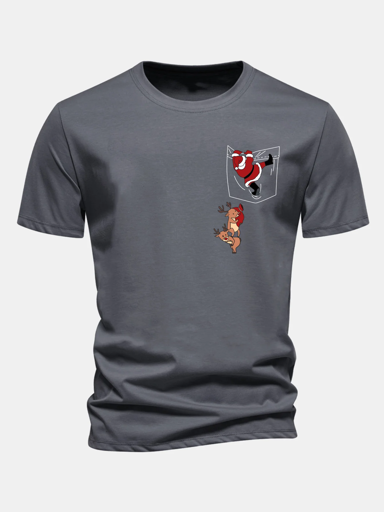 Regular Fit Pocket Santa Print Cotton T-Shirt - Image 11