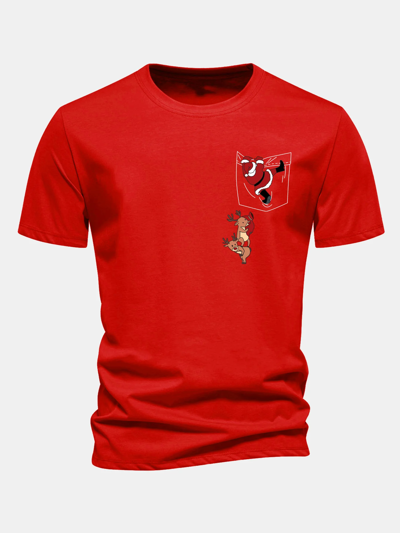 Regular Fit Pocket Santa Print Cotton T-Shirt - Image 12