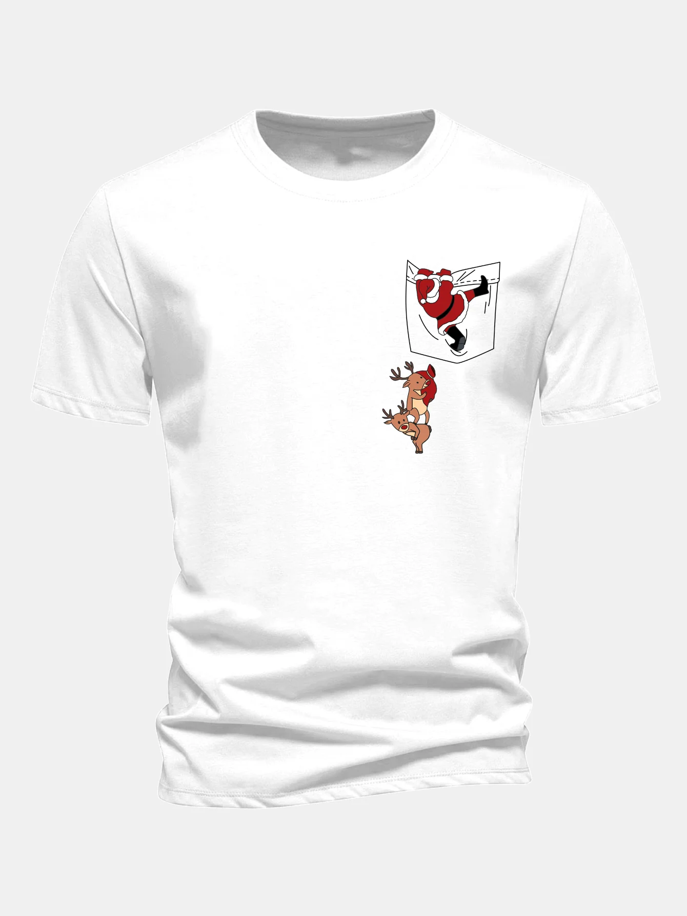 Regular Fit Pocket Santa Print Cotton T-Shirt - Image 2