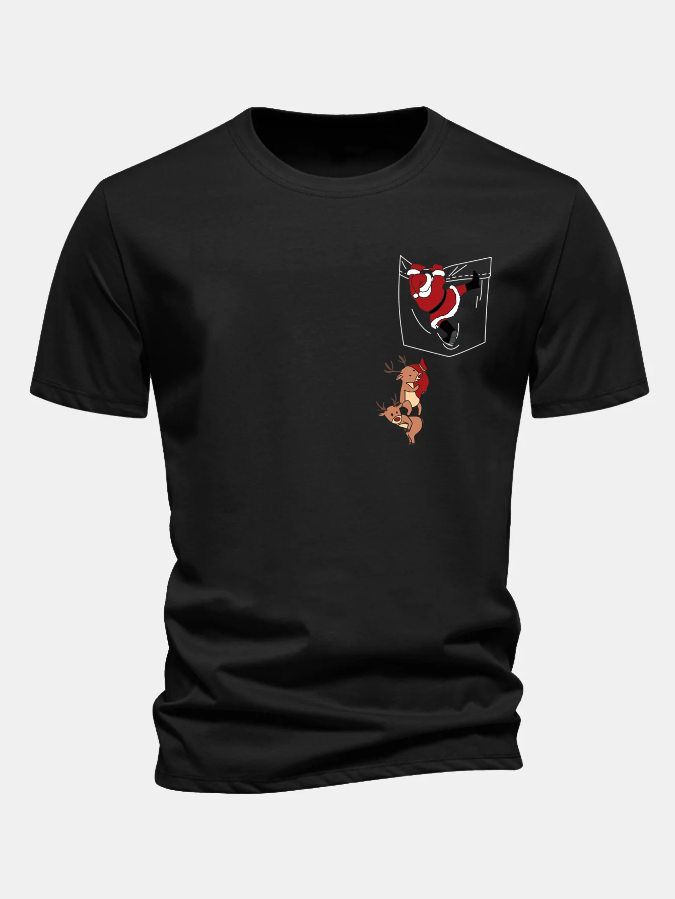 Regular Fit Pocket Santa Print Cotton T-Shirt - Image 3