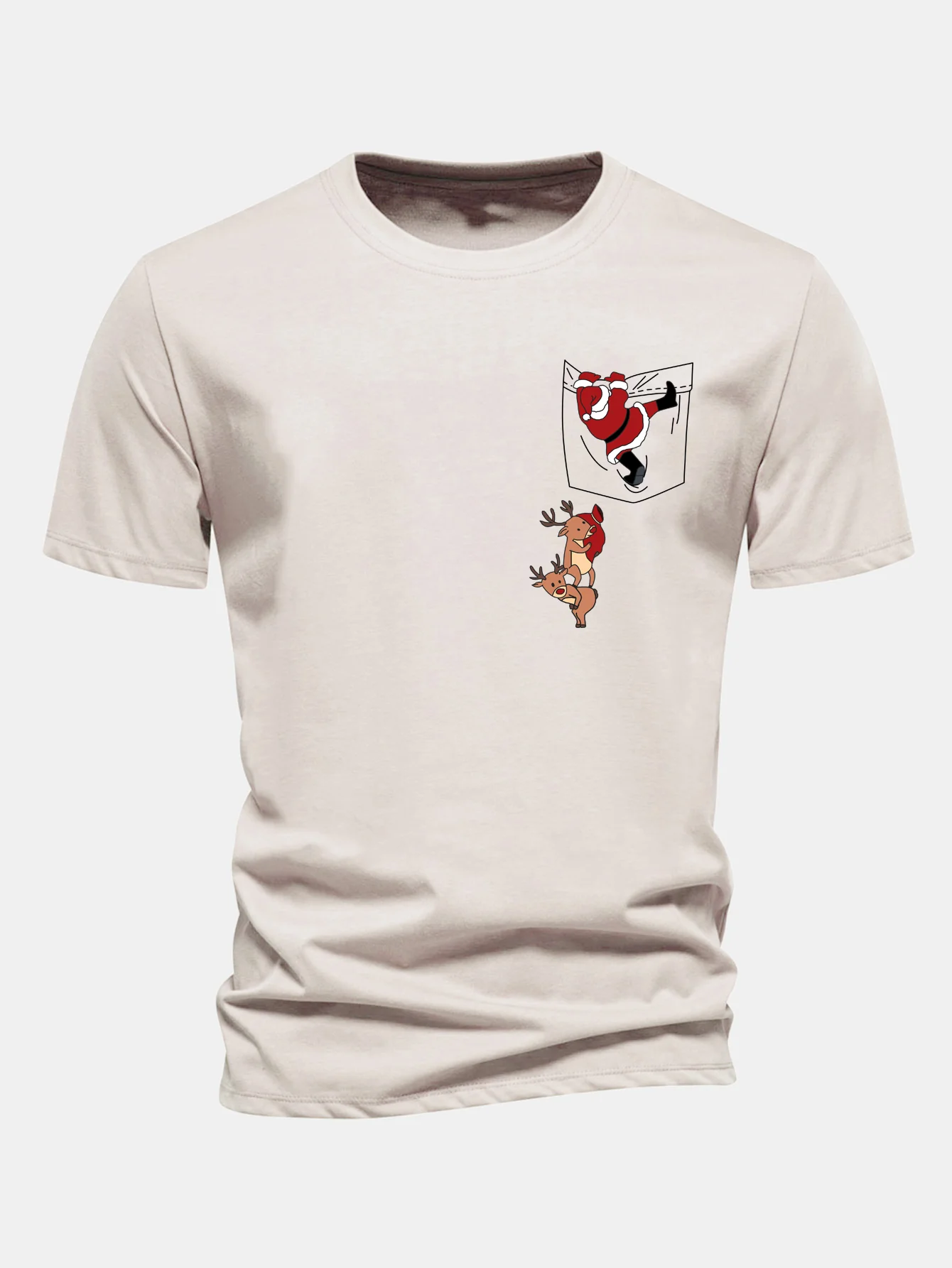 Regular Fit Pocket Santa Print Cotton T-Shirt - Image 4