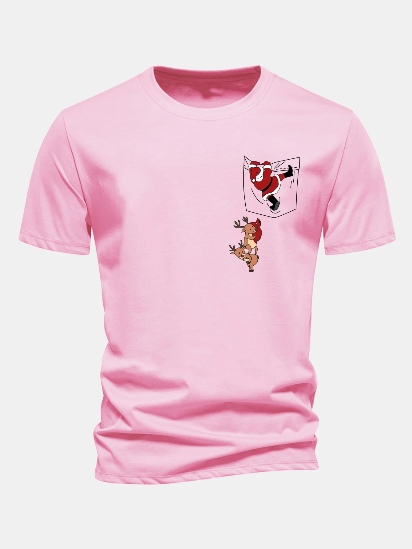 Regular Fit Pocket Santa Print Cotton T-Shirt - Image 5