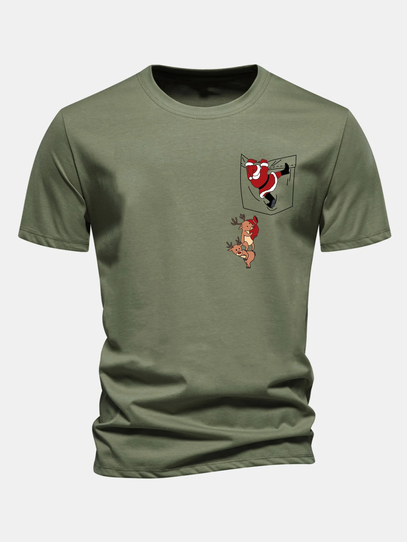 Regular Fit Pocket Santa Print Cotton T-Shirt - Image 6