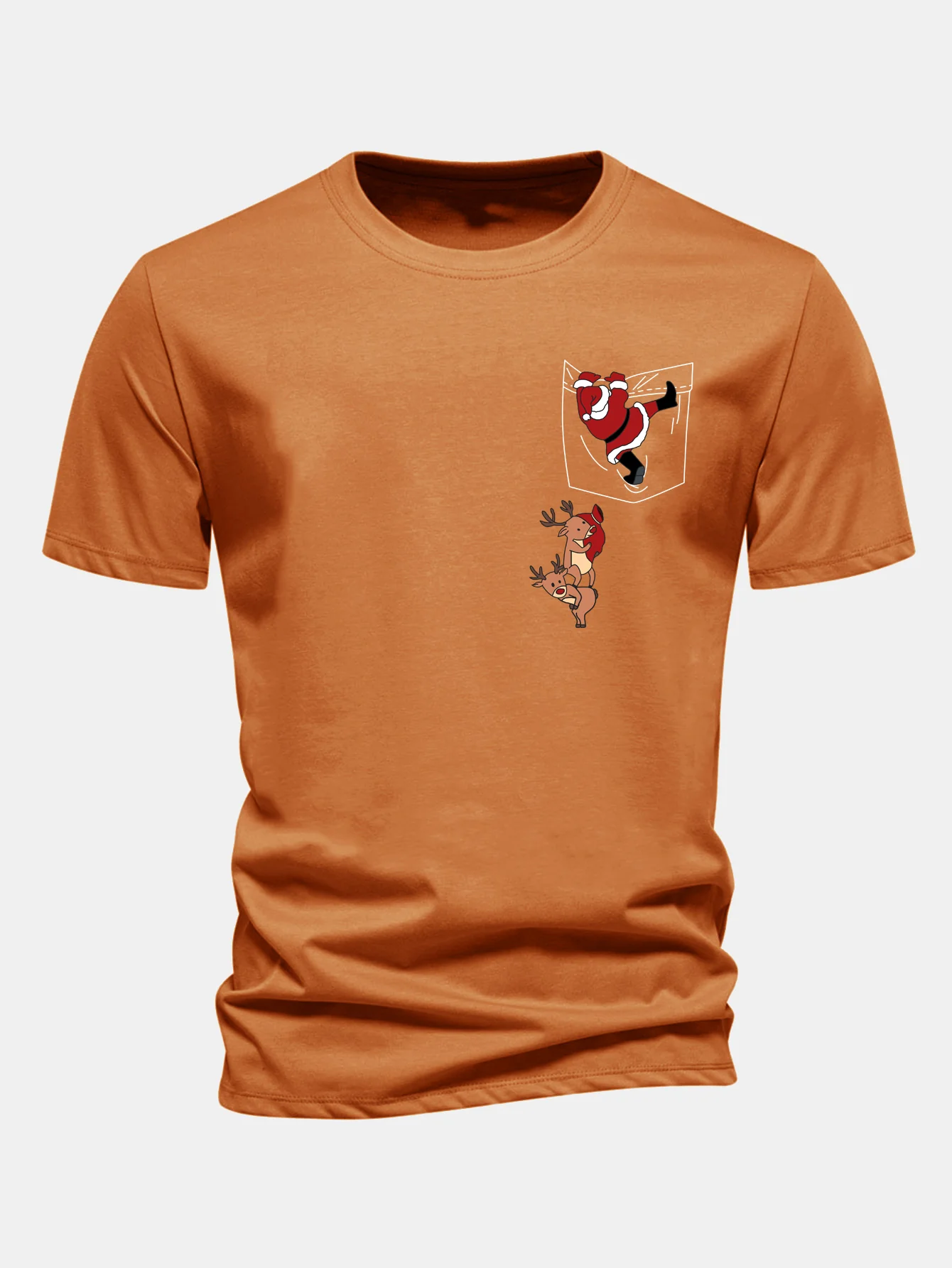 Regular Fit Pocket Santa Print Cotton T-Shirt - Image 7
