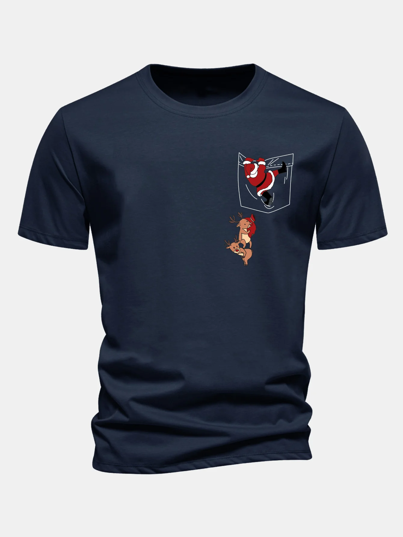 Regular Fit Pocket Santa Print Cotton T-Shirt - Image 8