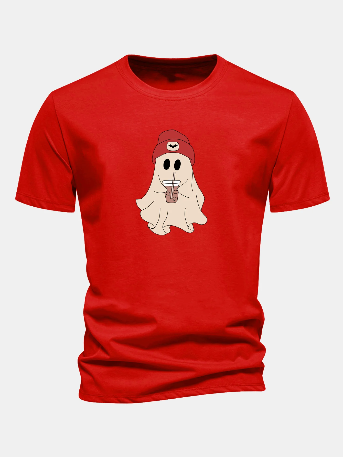 Regular Fit Red Hat Ghost Print Cotton T-Shirt - Image 12