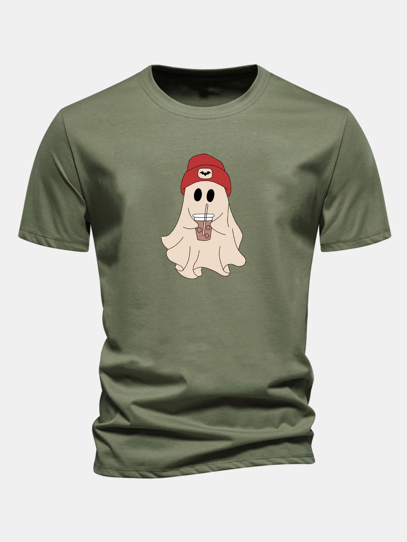 Regular Fit Red Hat Ghost Print Cotton T-Shirt - Image 5