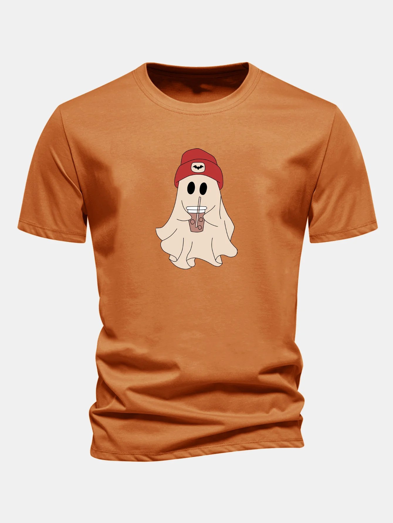 Regular Fit Red Hat Ghost Print Cotton T-Shirt - Image 6