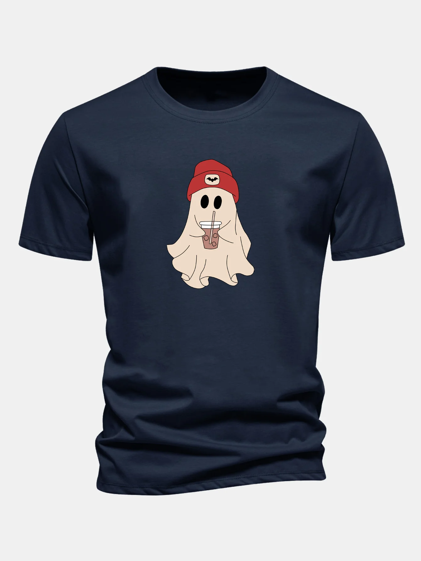Regular Fit Red Hat Ghost Print Cotton T-Shirt - Image 7