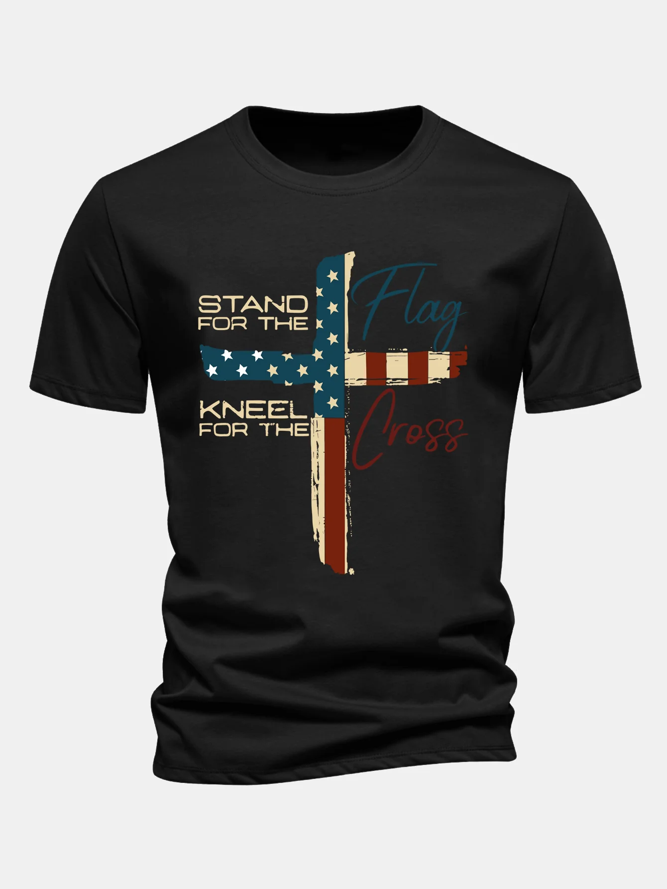 Regular Fit Retro T-Shirt aus Baumwolle mit amerikanischer Flagge und Kreuz-Print