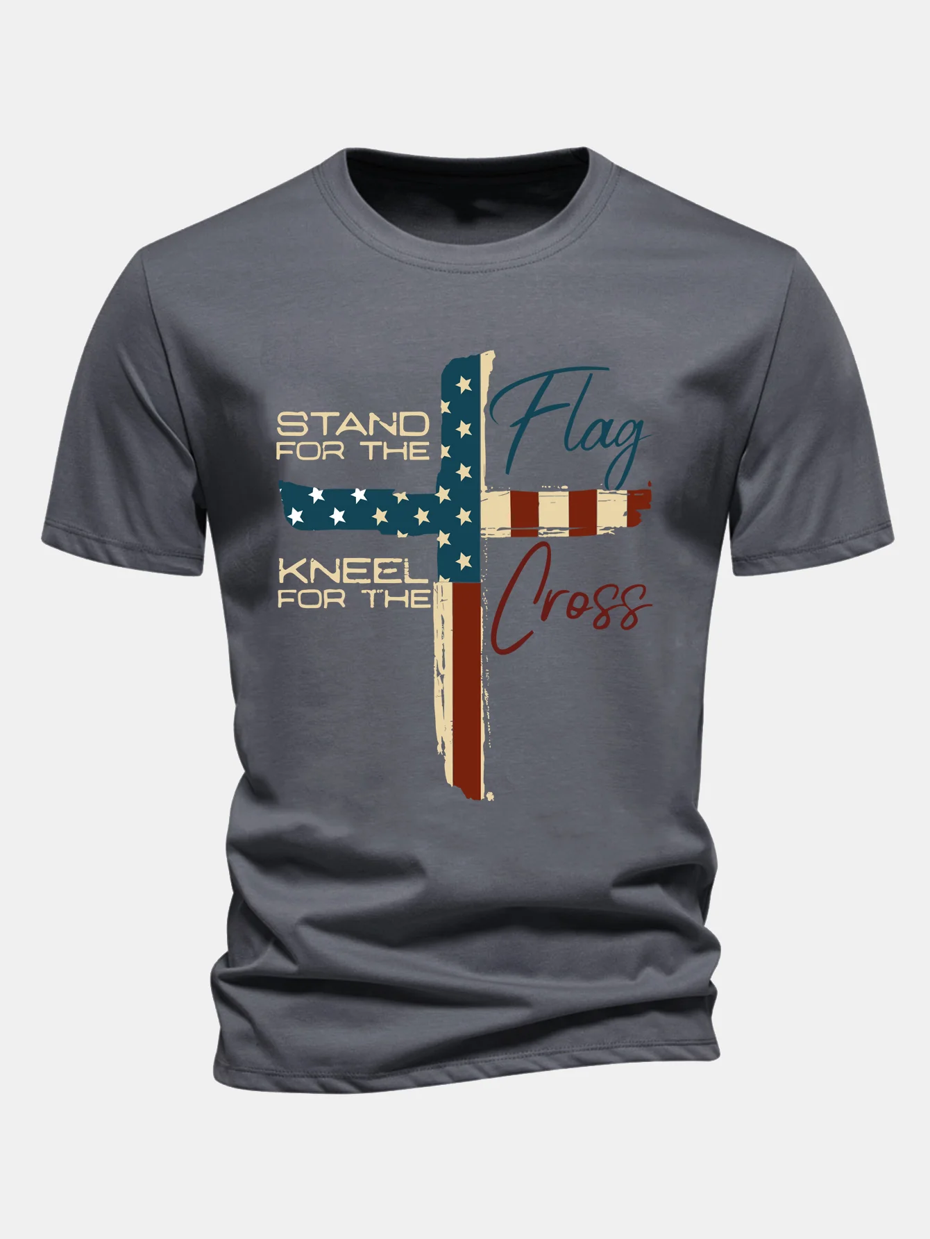 Regular Fit Retro T-Shirt aus Baumwolle mit amerikanischer Flagge und Kreuz-Print - Image 3