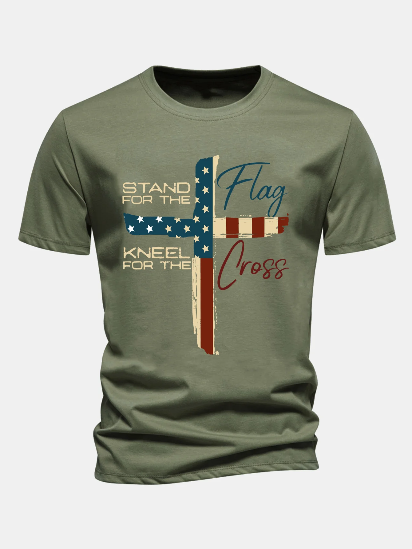 Regular Fit Retro T-Shirt aus Baumwolle mit amerikanischer Flagge und Kreuz-Print - Image 4