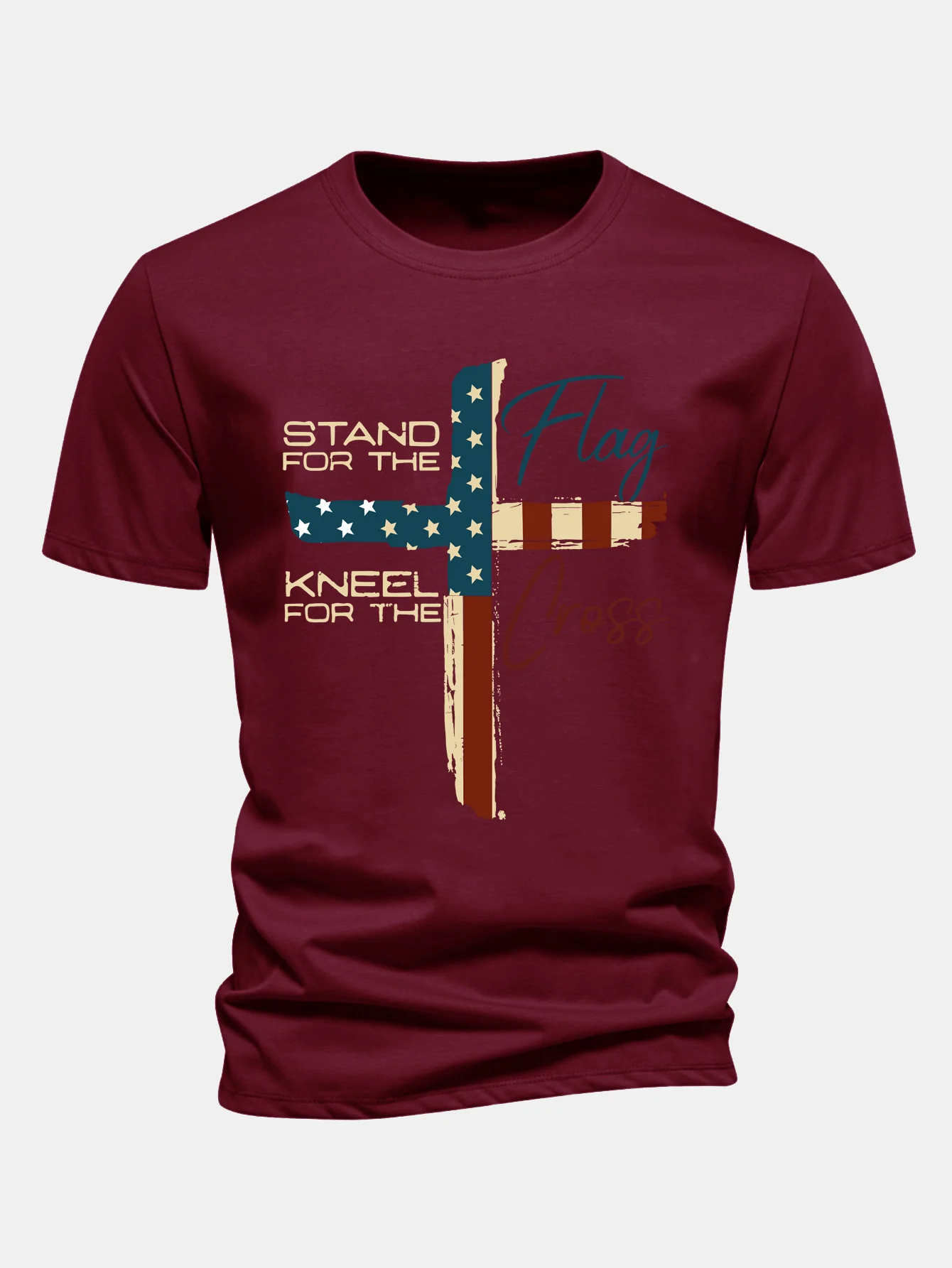 Regular Fit Retro T-Shirt aus Baumwolle mit amerikanischer Flagge und Kreuz-Print - Image 7