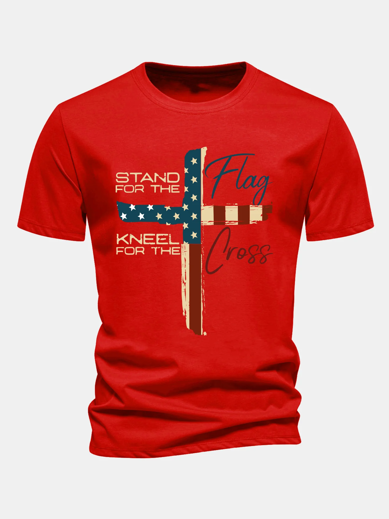 Regular Fit Retro T-Shirt aus Baumwolle mit amerikanischer Flagge und Kreuz-Print - Image 8