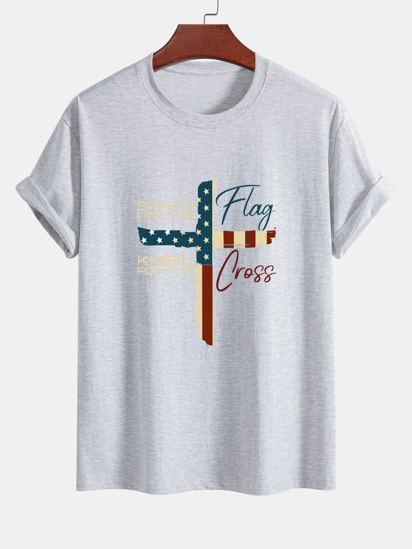 Regular Fit Retro T-Shirt aus Baumwolle mit amerikanischer Flagge und Kreuz-Print - Image 11