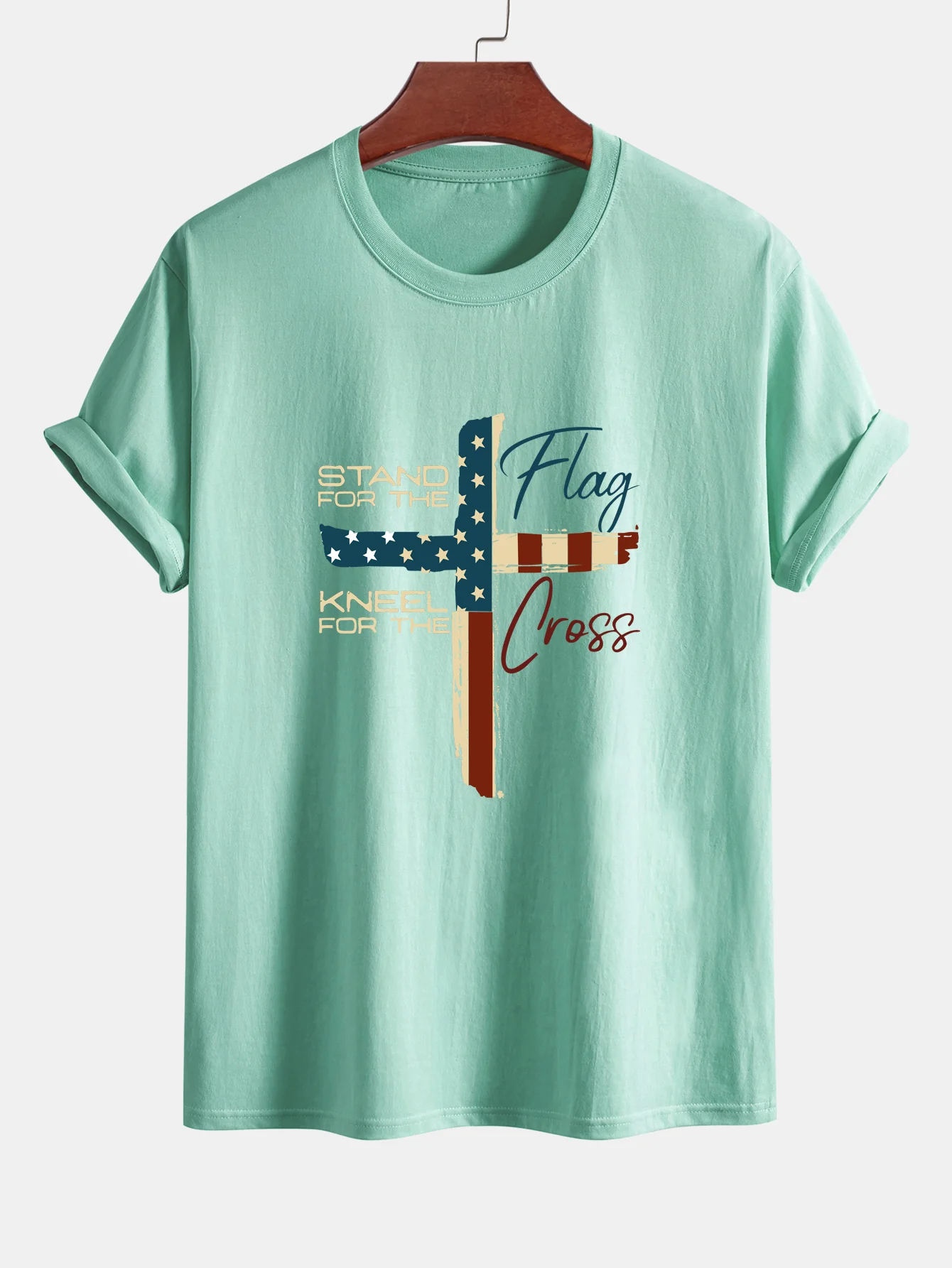 Regular Fit Retro T-Shirt aus Baumwolle mit amerikanischer Flagge und Kreuz-Print - Image 12