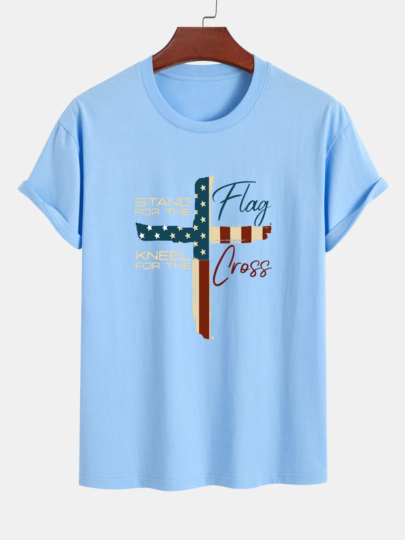 Regular Fit Retro T-Shirt aus Baumwolle mit amerikanischer Flagge und Kreuz-Print - Image 13
