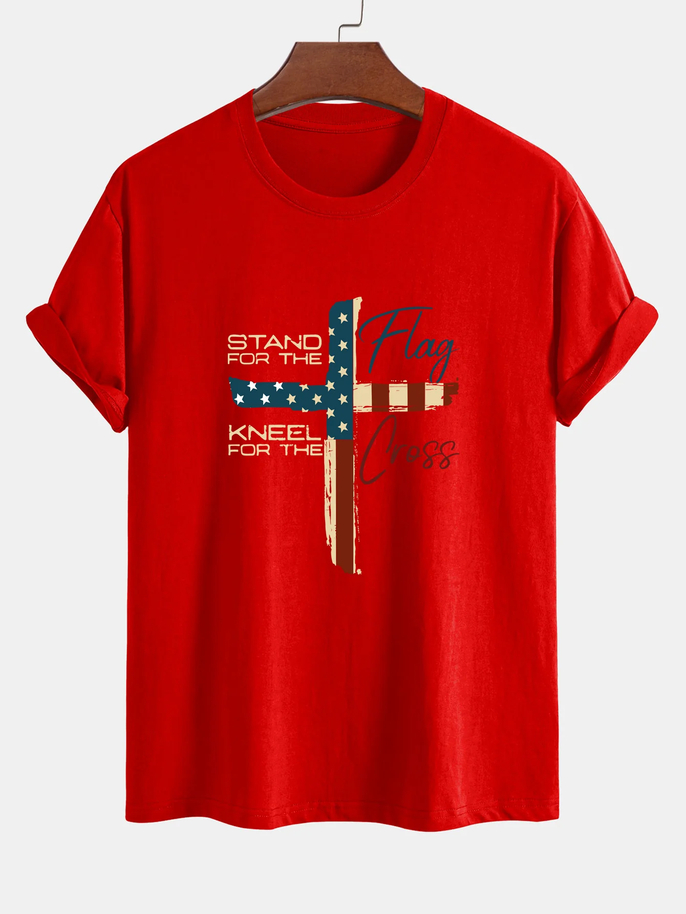 Regular Fit Retro T-Shirt aus Baumwolle mit amerikanischer Flagge und Kreuz-Print - Image 15