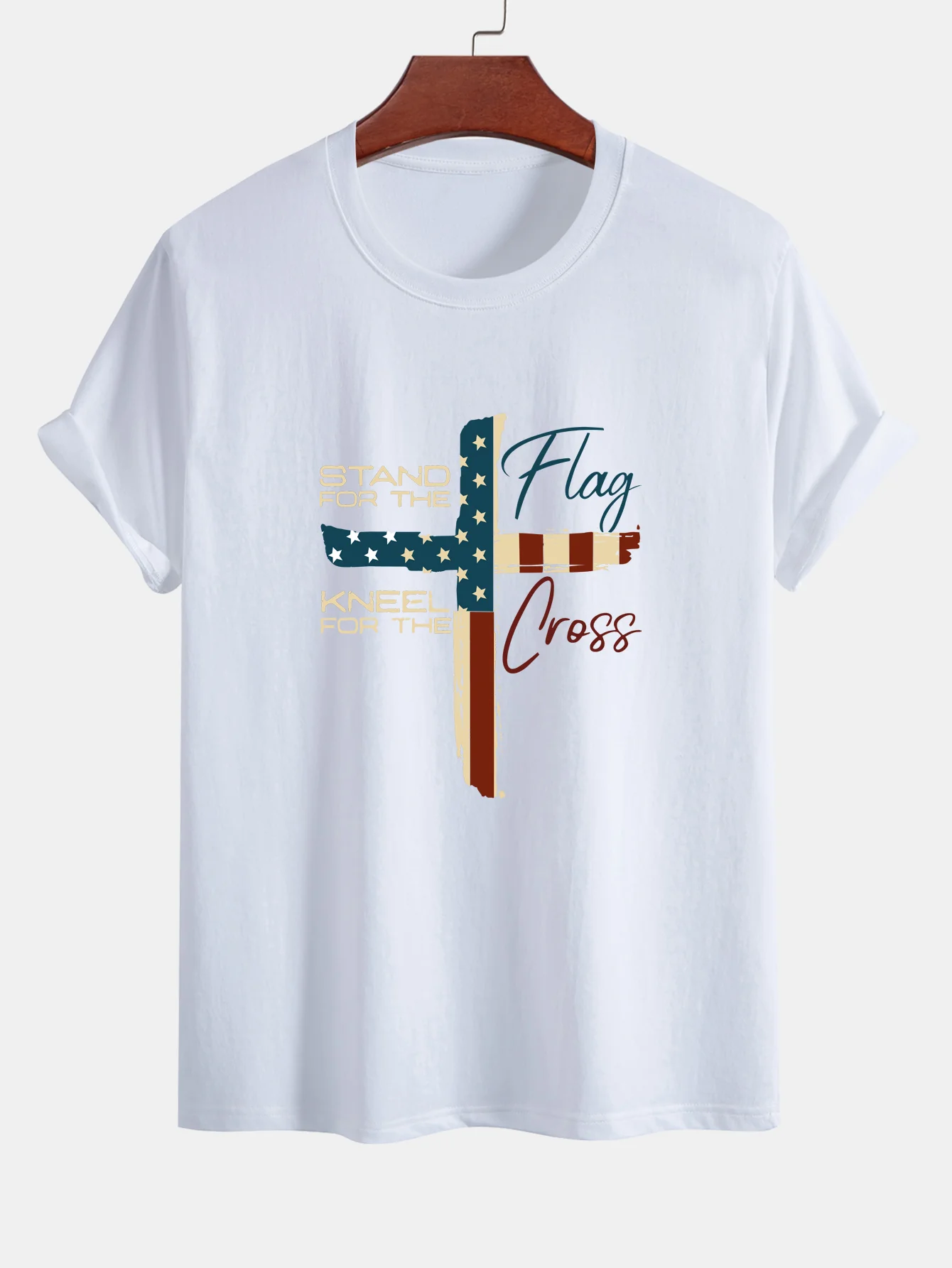 Regular Fit Retro T-Shirt aus Baumwolle mit amerikanischer Flagge und Kreuz-Print - Image 2