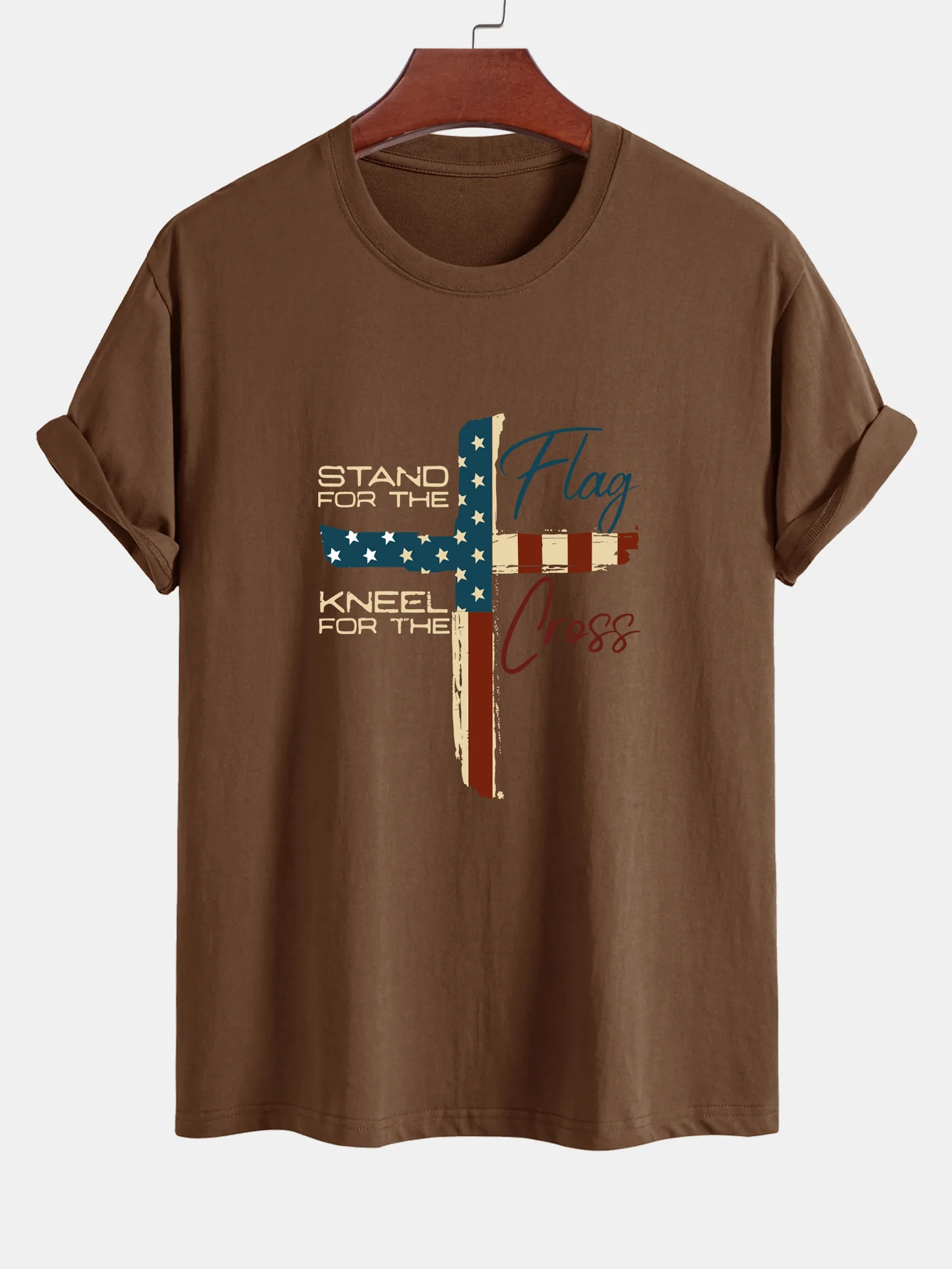 Regular Fit Retro T-Shirt aus Baumwolle mit amerikanischer Flagge und Kreuz-Print - Image 3