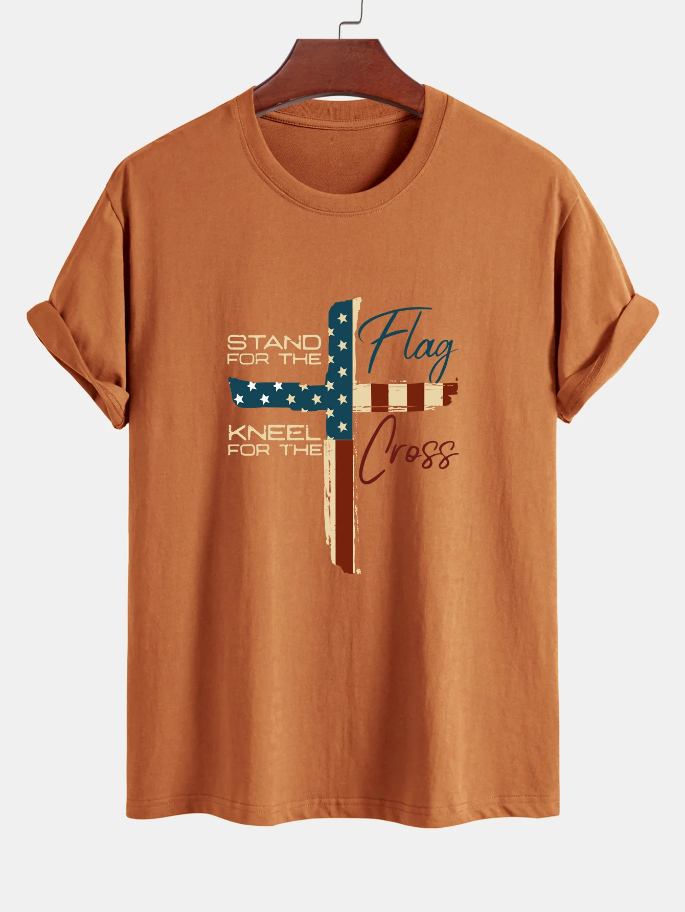 Regular Fit Retro T-Shirt aus Baumwolle mit amerikanischer Flagge und Kreuz-Print - Image 5