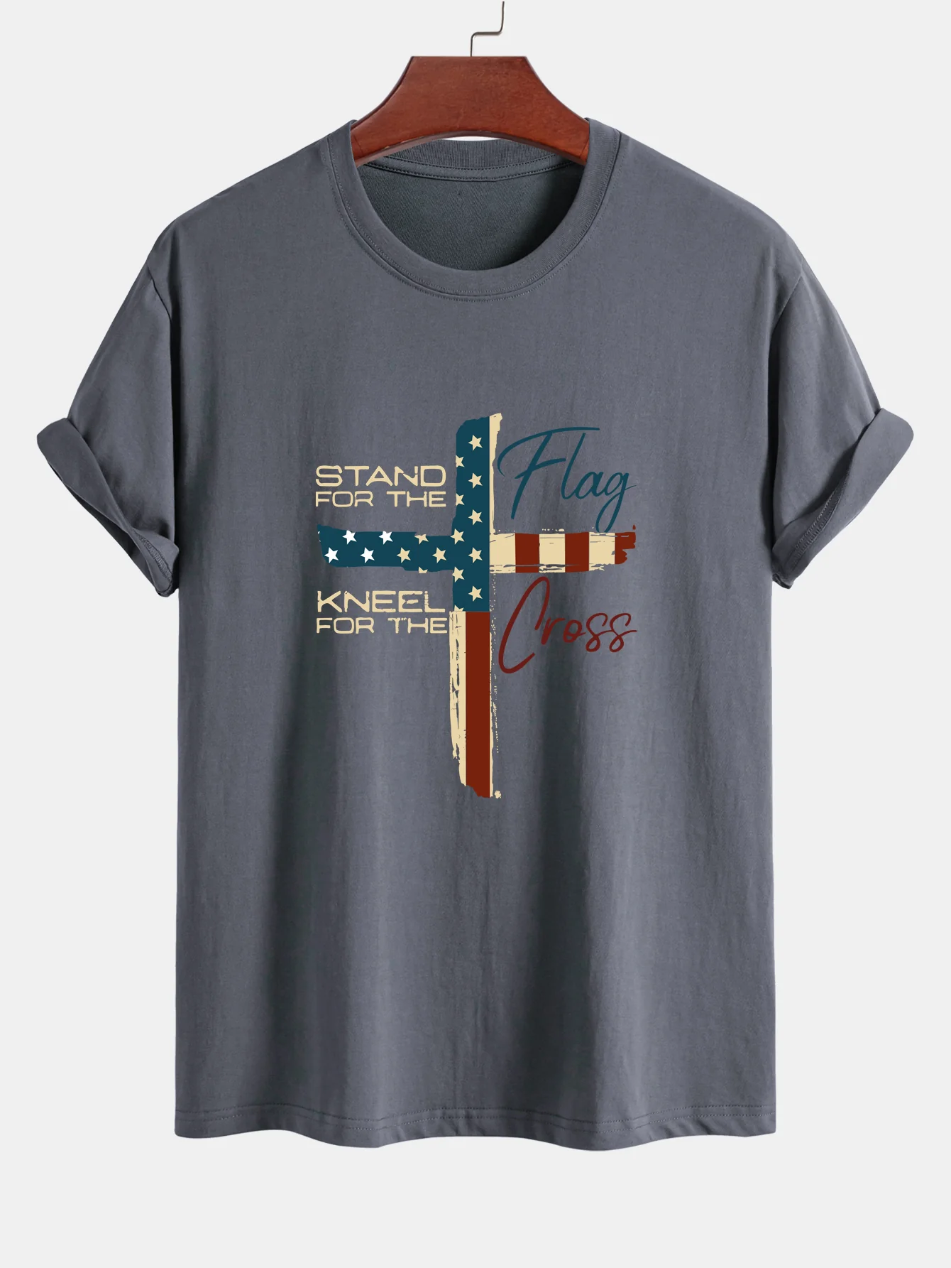 Regular Fit Retro T-Shirt aus Baumwolle mit amerikanischer Flagge und Kreuz-Print - Image 6