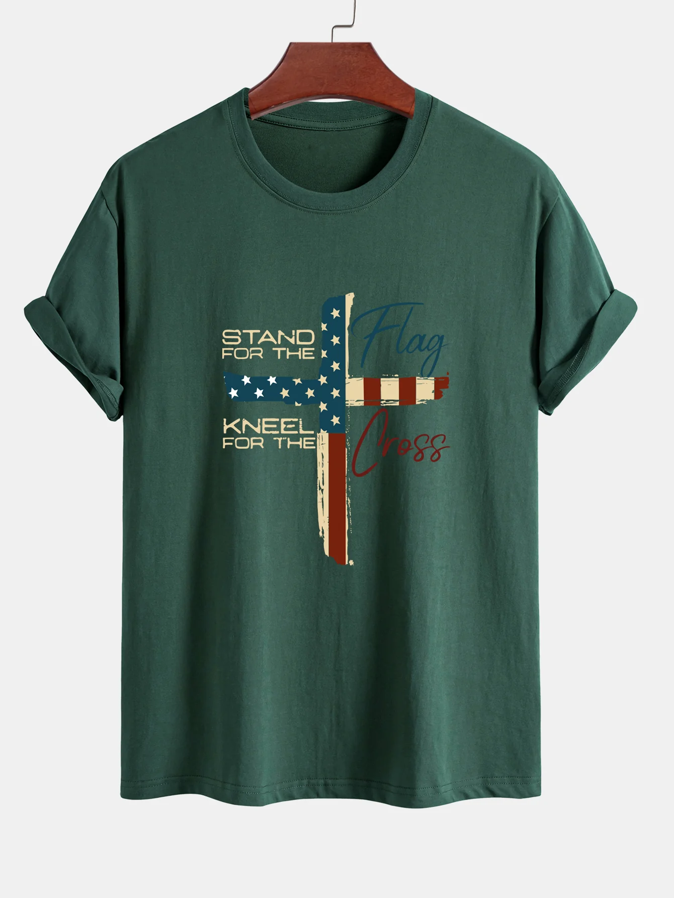 Regular Fit Retro T-Shirt aus Baumwolle mit amerikanischer Flagge und Kreuz-Print - Image 7