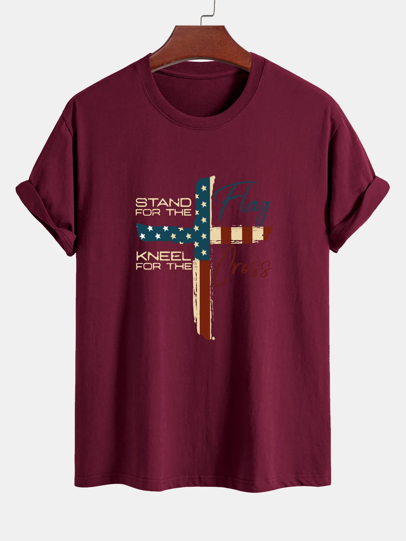 Regular Fit Retro T-Shirt aus Baumwolle mit amerikanischer Flagge und Kreuz-Print - Image 8