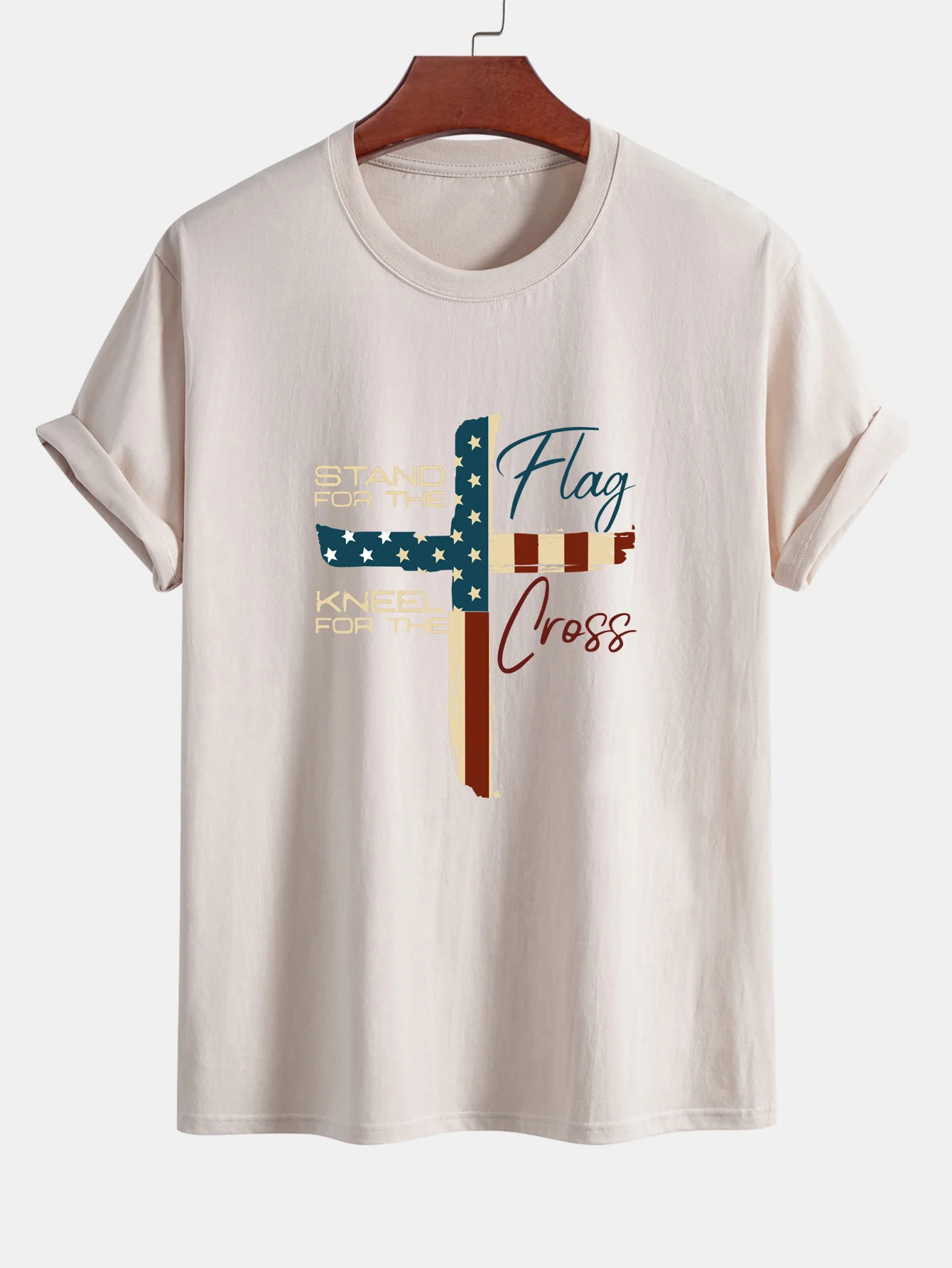 Regular Fit Retro T-Shirt aus Baumwolle mit amerikanischer Flagge und Kreuz-Print - Image 9