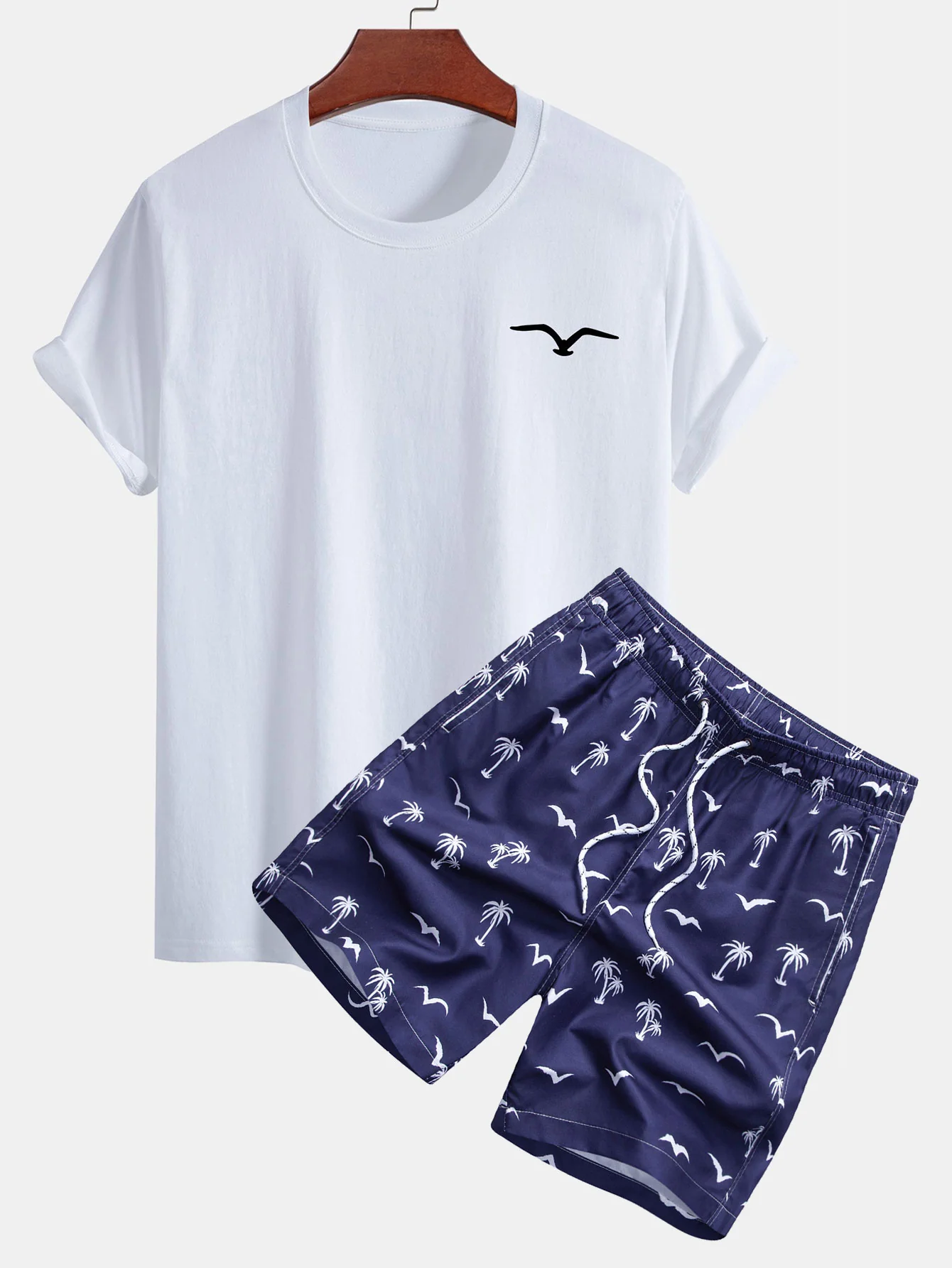 Regular Fit Baumwolle mit Möwenprint <tc>T-Shirt</tc> Badeshorts mit Palmen- und Möwen-Print - Image 2