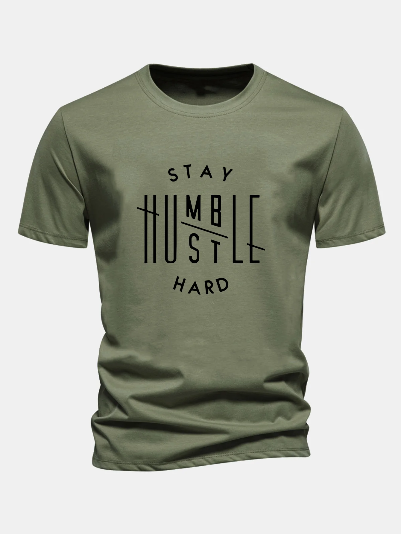 Regular Fit Bleib demütig, arbeite hart Print Baumwoll-T-Shirt