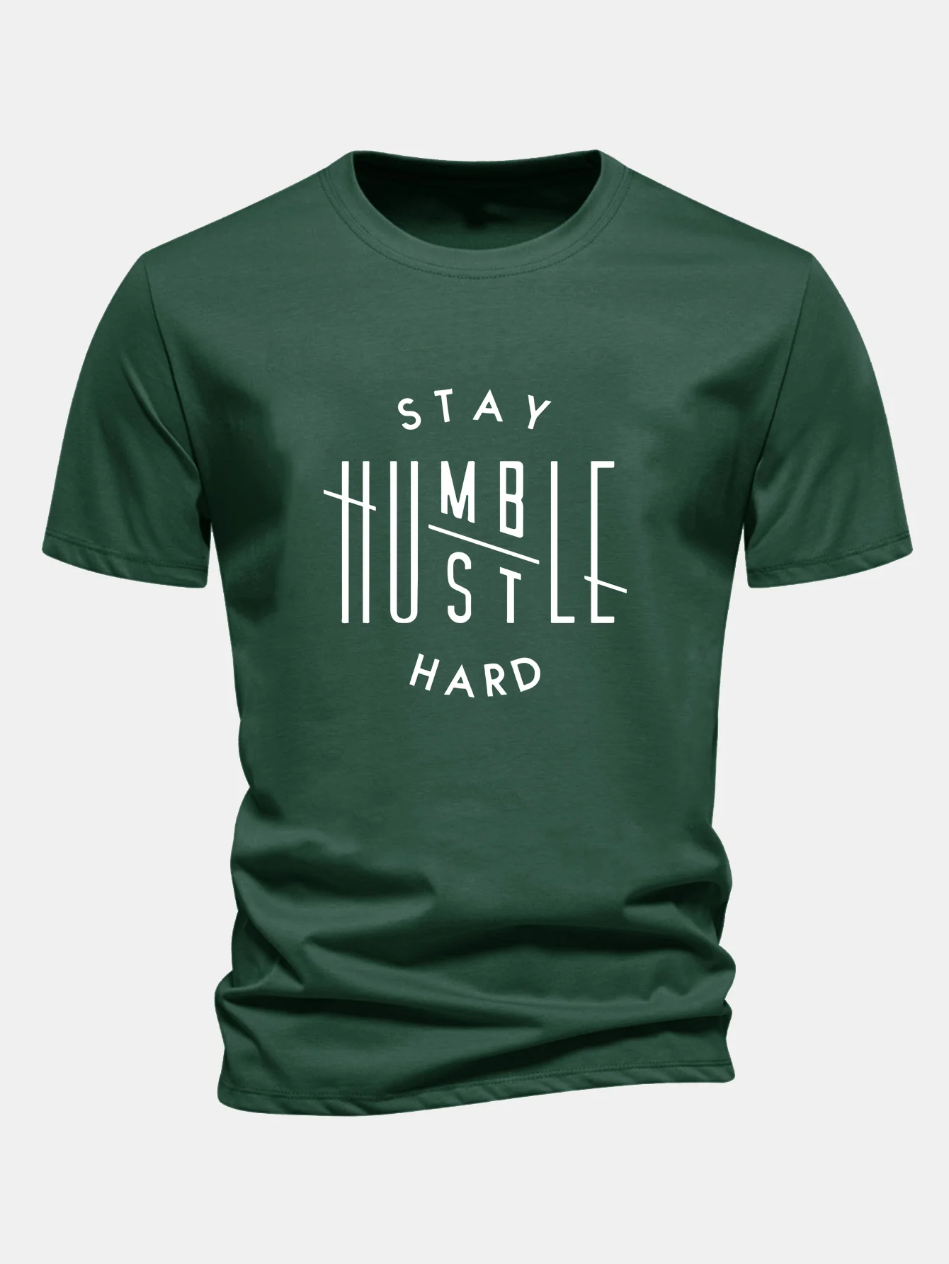Regular Fit Bleib demütig, arbeite hart Print Baumwoll-T-Shirt - Image 10